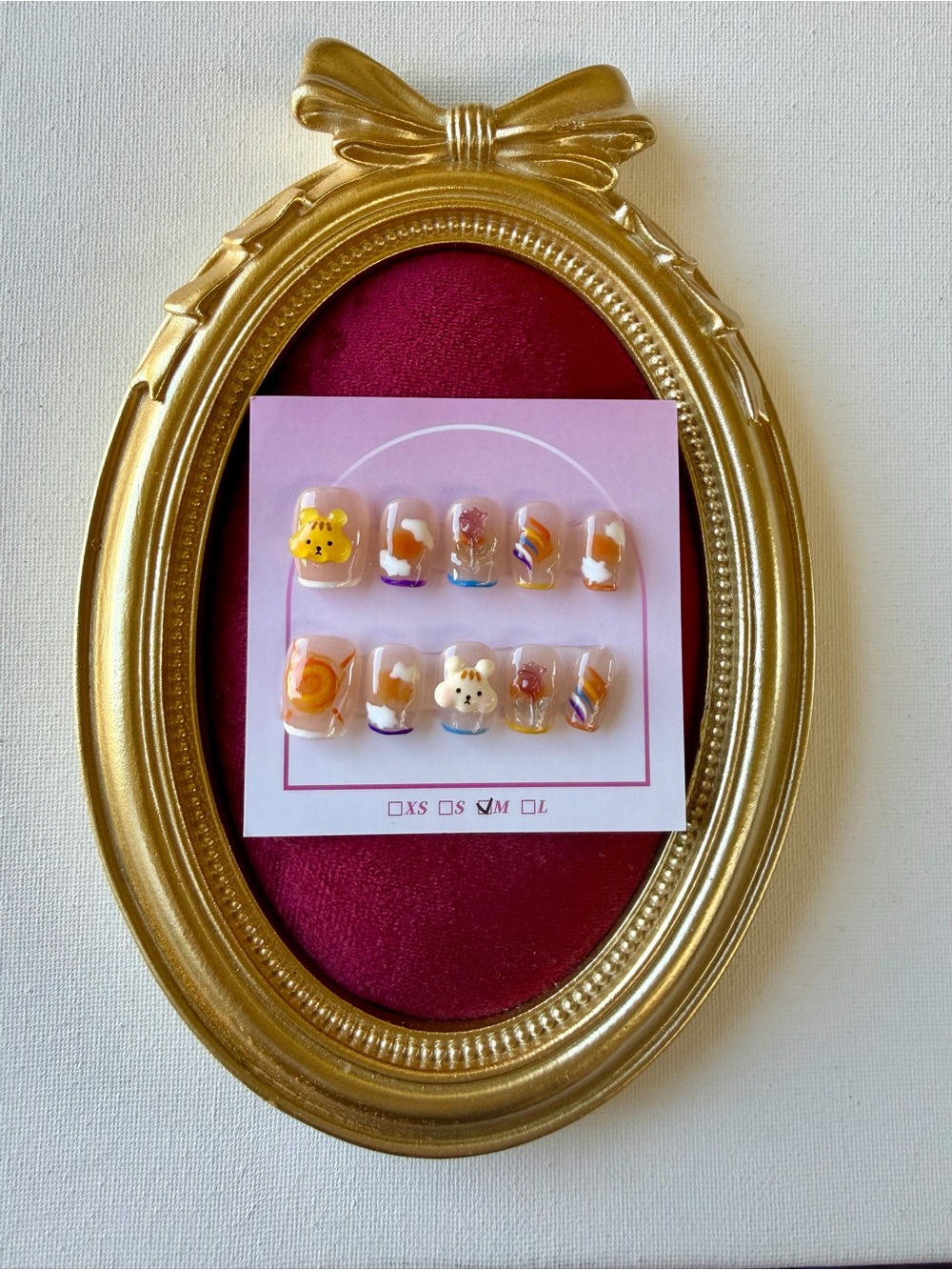 NEW Cute Bear 3D Press-On Nail Set in Yellow and Orange Size Medium 🧡💅